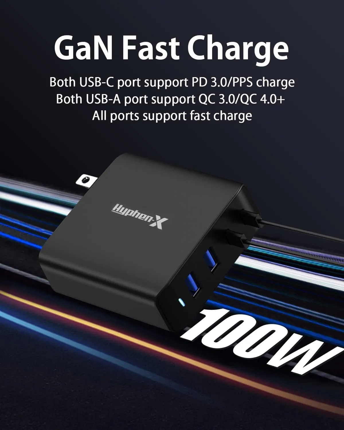 100W USB C Charger, 4 Port GaN Fast Charger Block Foldable Type C Charging Block Fast Charging Block Compatible with MacBook Pro/Air, iPhone 15/14/13/Mini/Pro/Pro Max/Samsung Galaxy(Black)