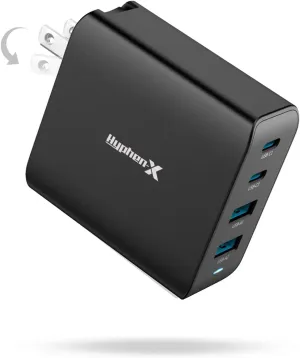 100W USB C Charger, 4 Port GaN Fast Charger Block Foldable Type C Charging Block Fast Charging Block Compatible with MacBook Pro/Air, iPhone 15/14/13/Mini/Pro/Pro Max/Samsung Galaxy(Black)
