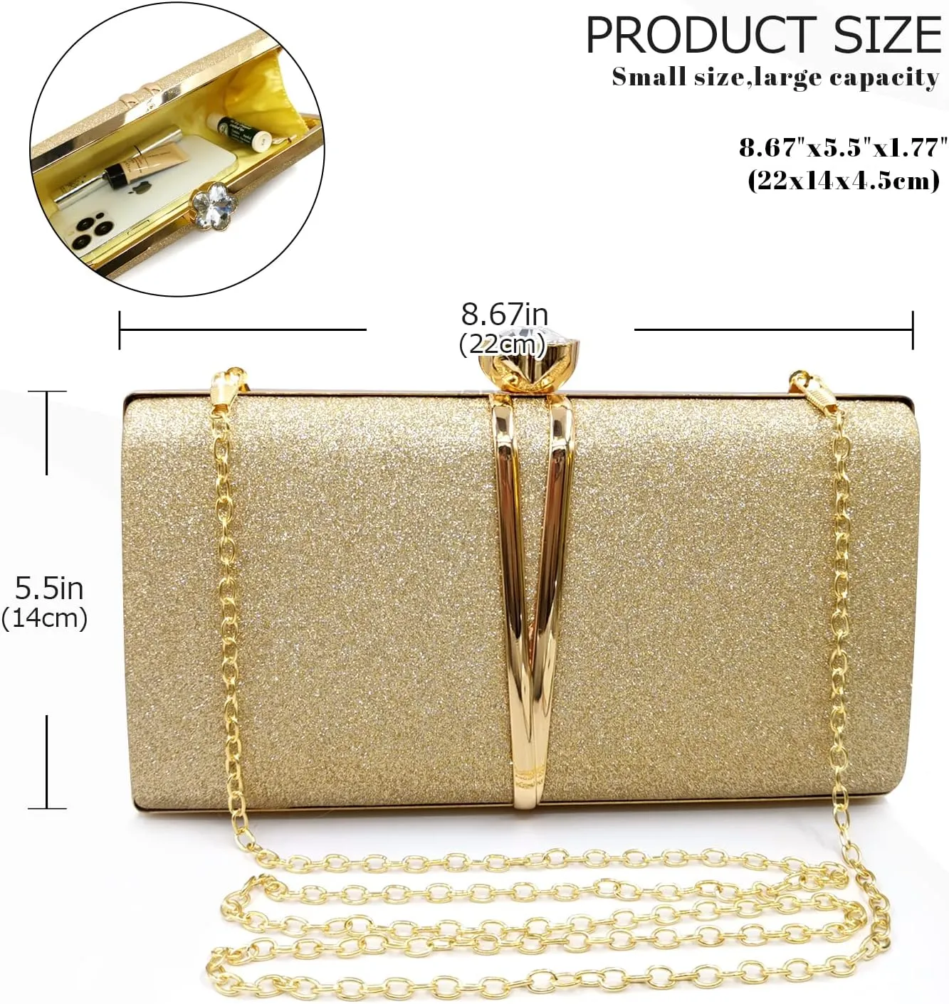 Aovtero Evening Bag Clutch Purses Women Wedding Party Bridal Handbag with Chain