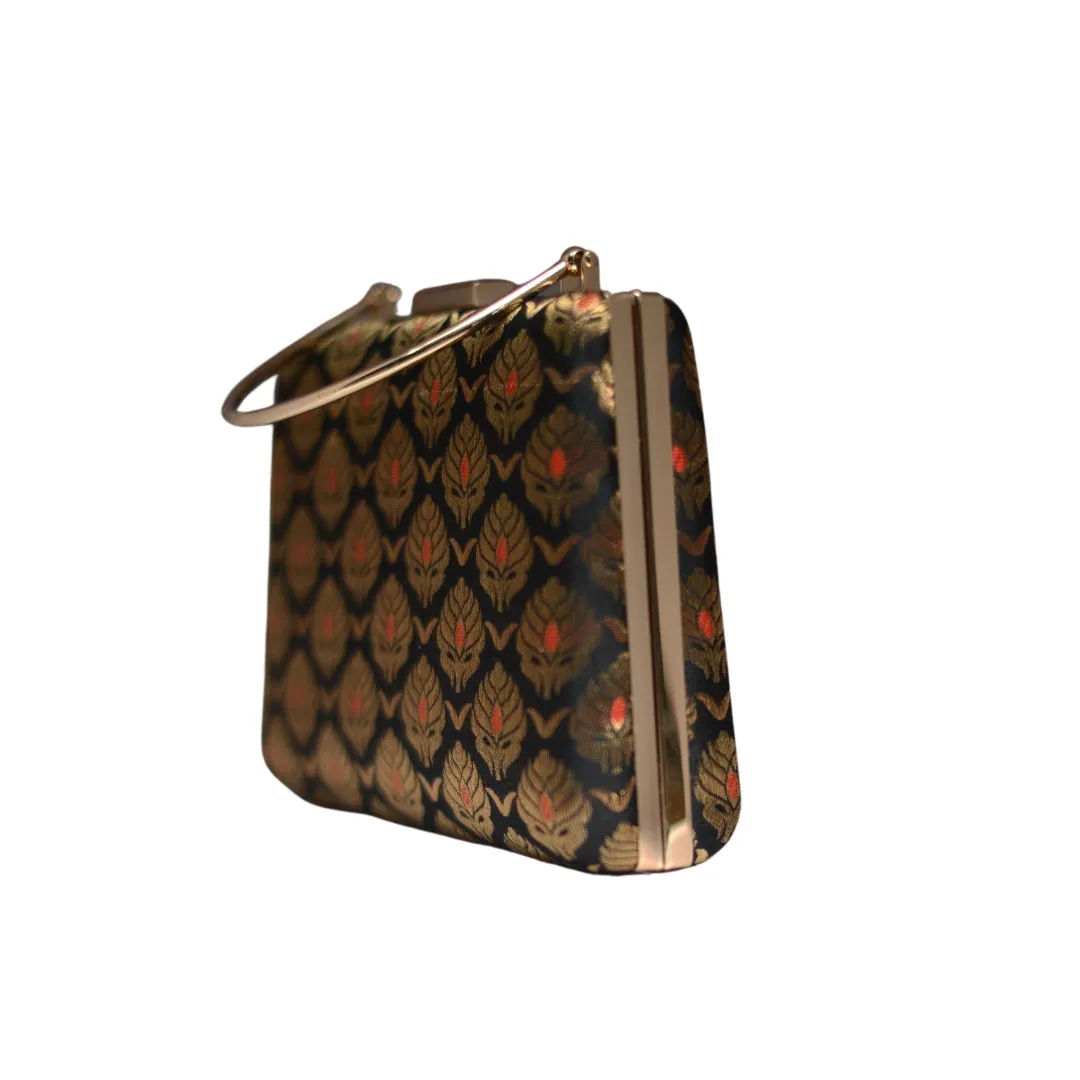 Artklim Black And Golden Brocade Party Clutch
