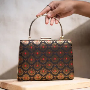 Artklim Black And Golden Brocade Party Clutch