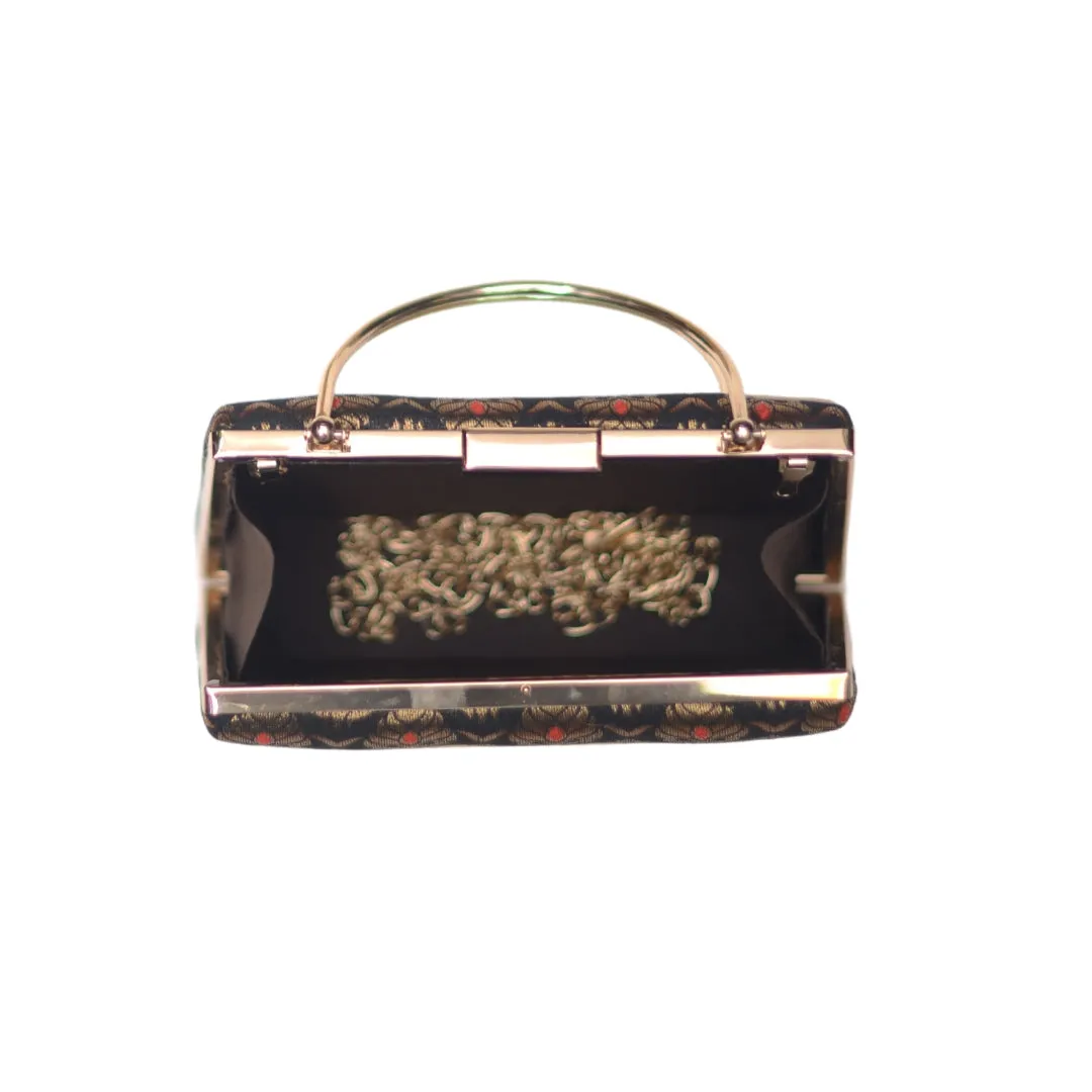 Artklim Black And Golden Brocade Party Clutch