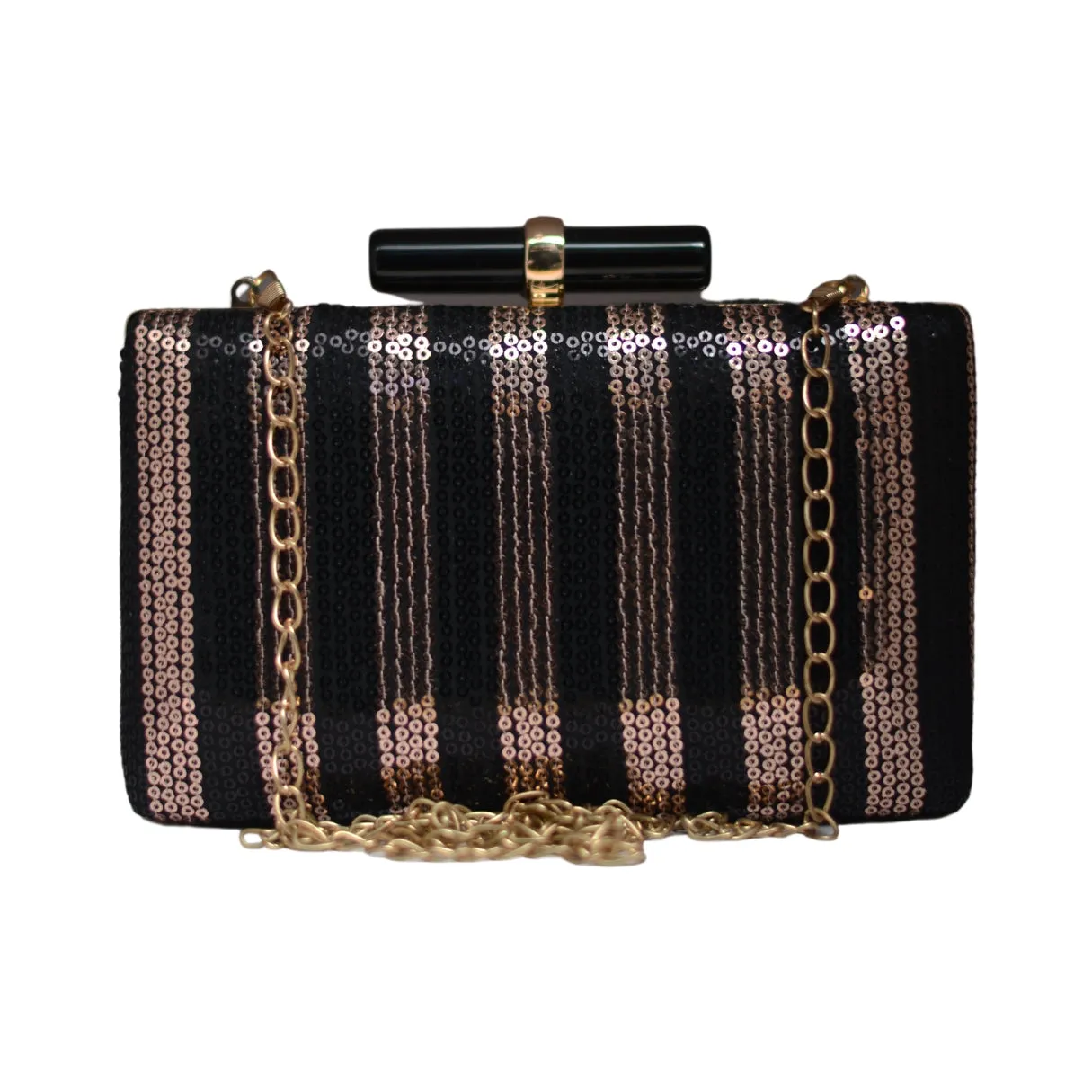 Artklim Black and Rose Gold Sequins Fabric Party Clutch