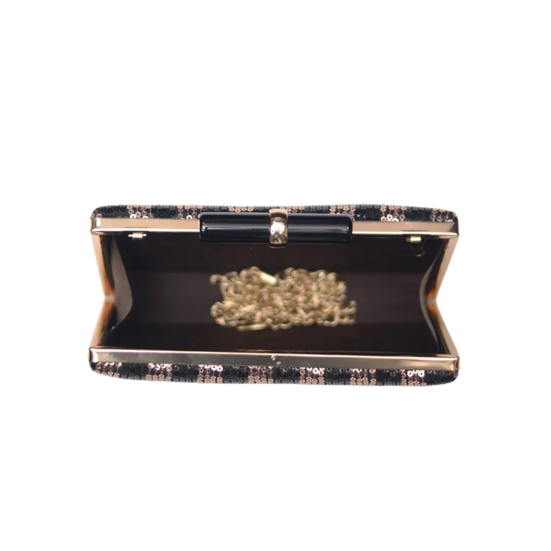 Artklim Black and Rose Gold Sequins Fabric Party Clutch