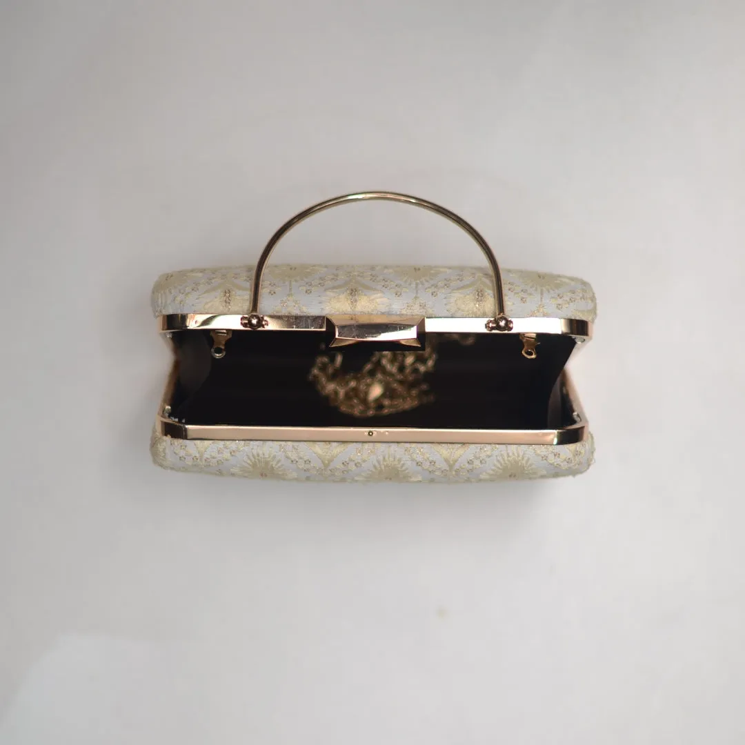 Artklim Golden And White Silk Party Clutch