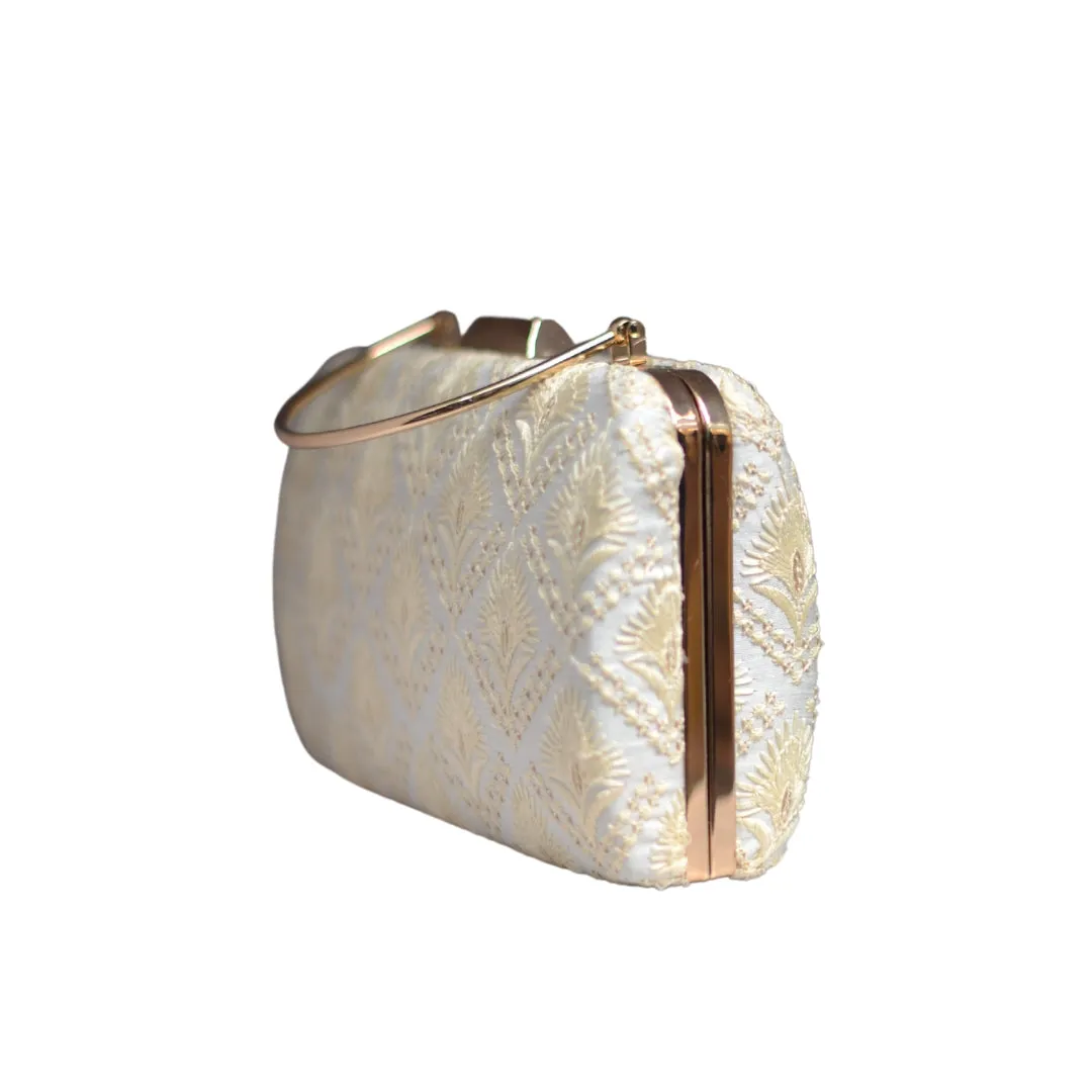Artklim Golden And White Silk Party Clutch