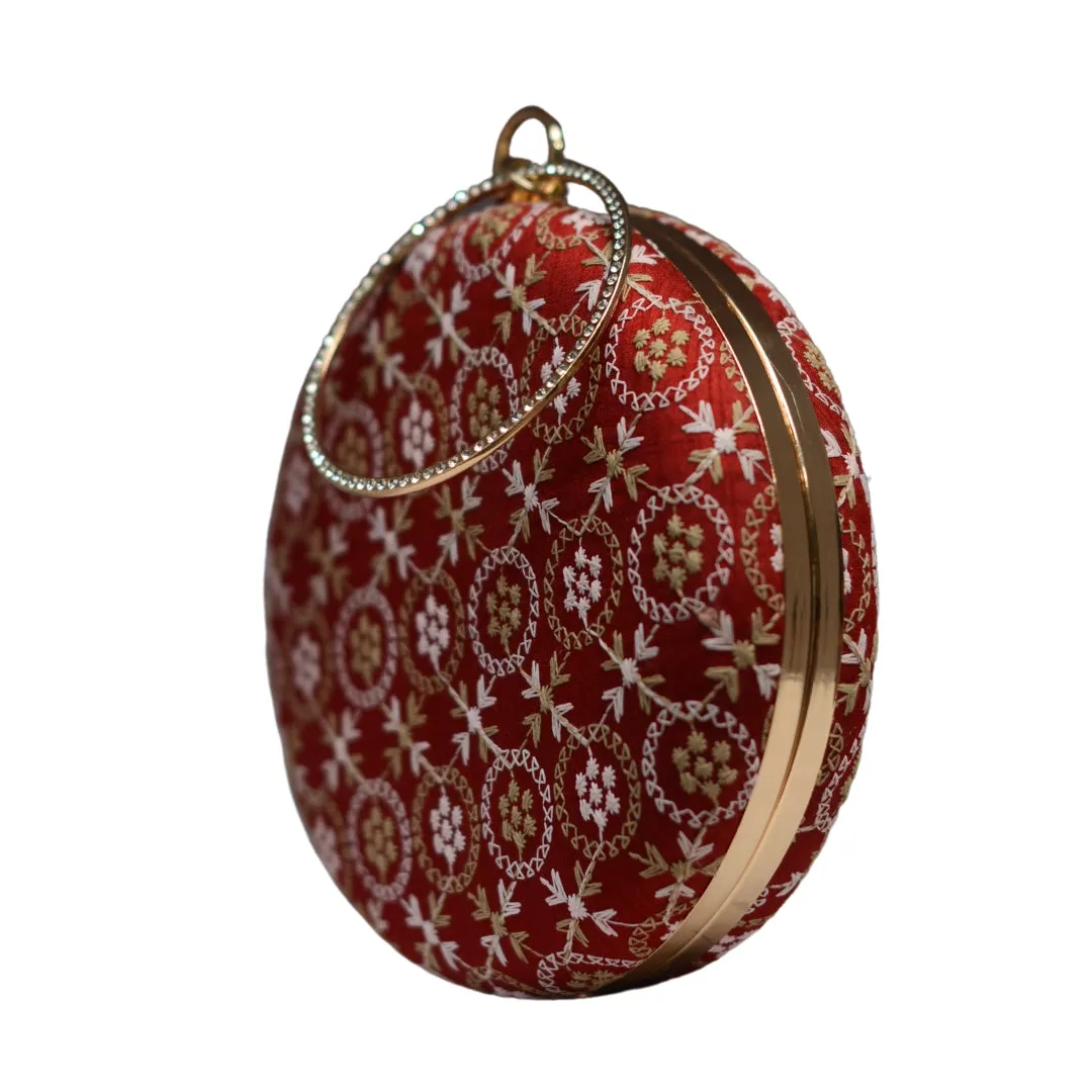 Artklim Red Embroidery Round Clutch