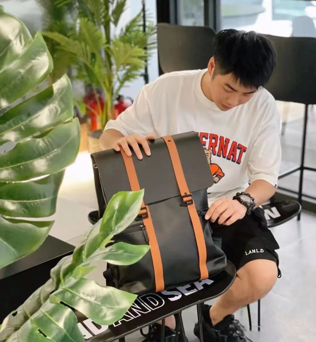 Backpack Leather Men's Fashion Brand College Students Bag Computer Travel  Women
