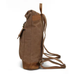 Backpack Men Crazy Horse Leather Canvas   Outdoor travel Roll Cover shoulder bag