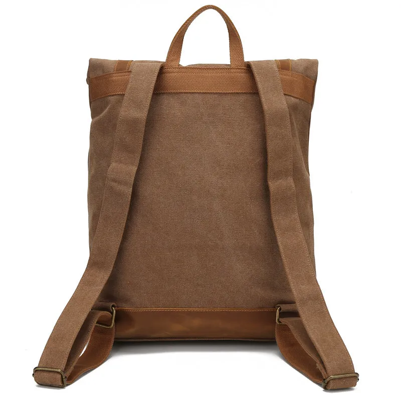 Backpack Men Crazy Horse Leather Canvas   Outdoor travel Roll Cover shoulder bag