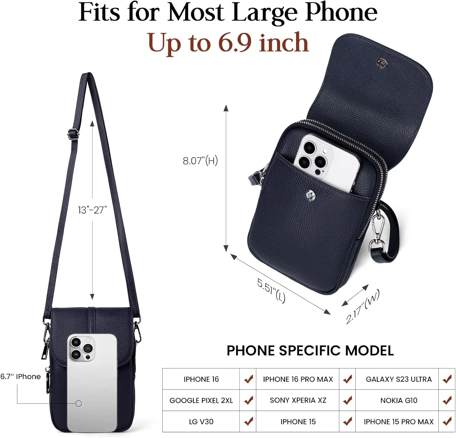 befen Genuine Leather Small Crossbody Bags for Women, Multi Pocket Cell Phone Crossbody Purse with RFID Blocking Card Slots