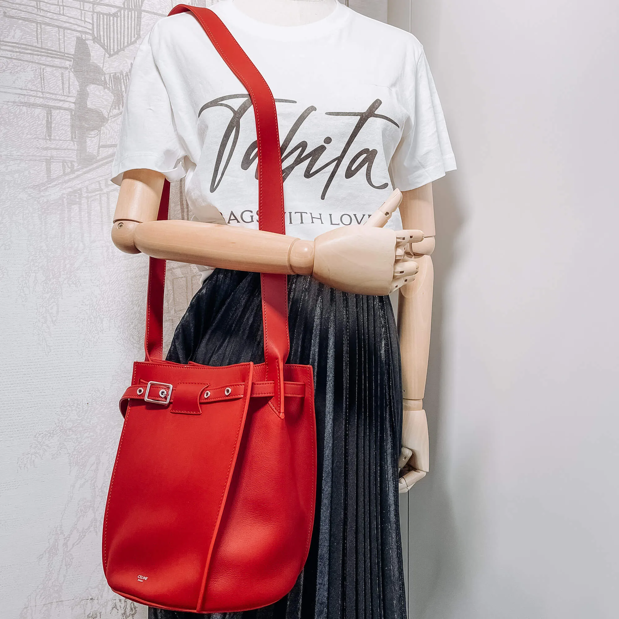 Big Bag Bucket Leather Red Bag