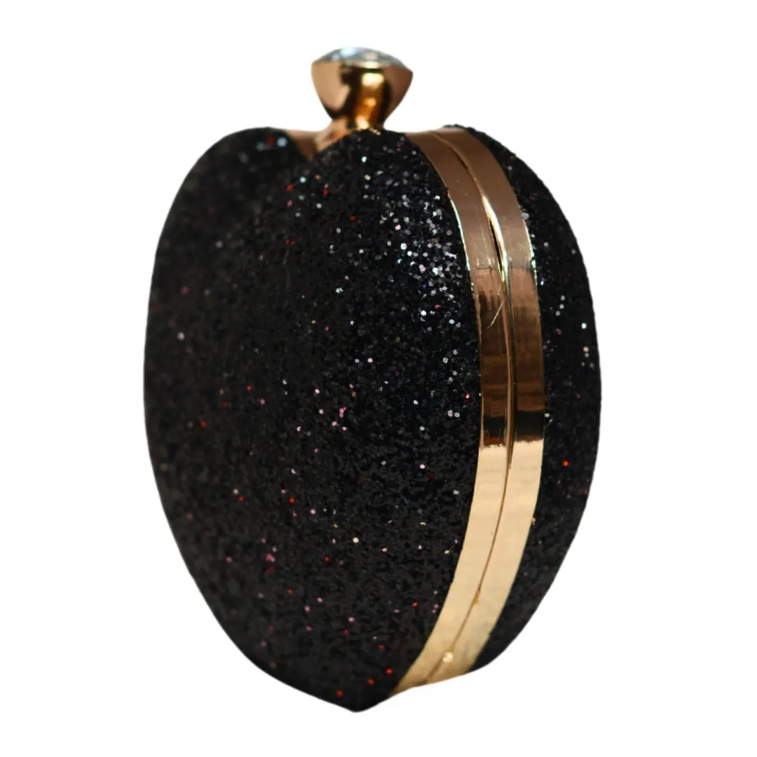 Black Glitter Heart Shape Valentine Clutch