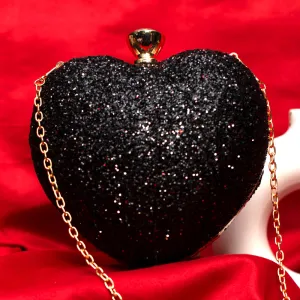 Black Glitter Heart Shape Valentine Clutch