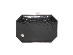 Black Kwanpen Crocodile Frame Clutch