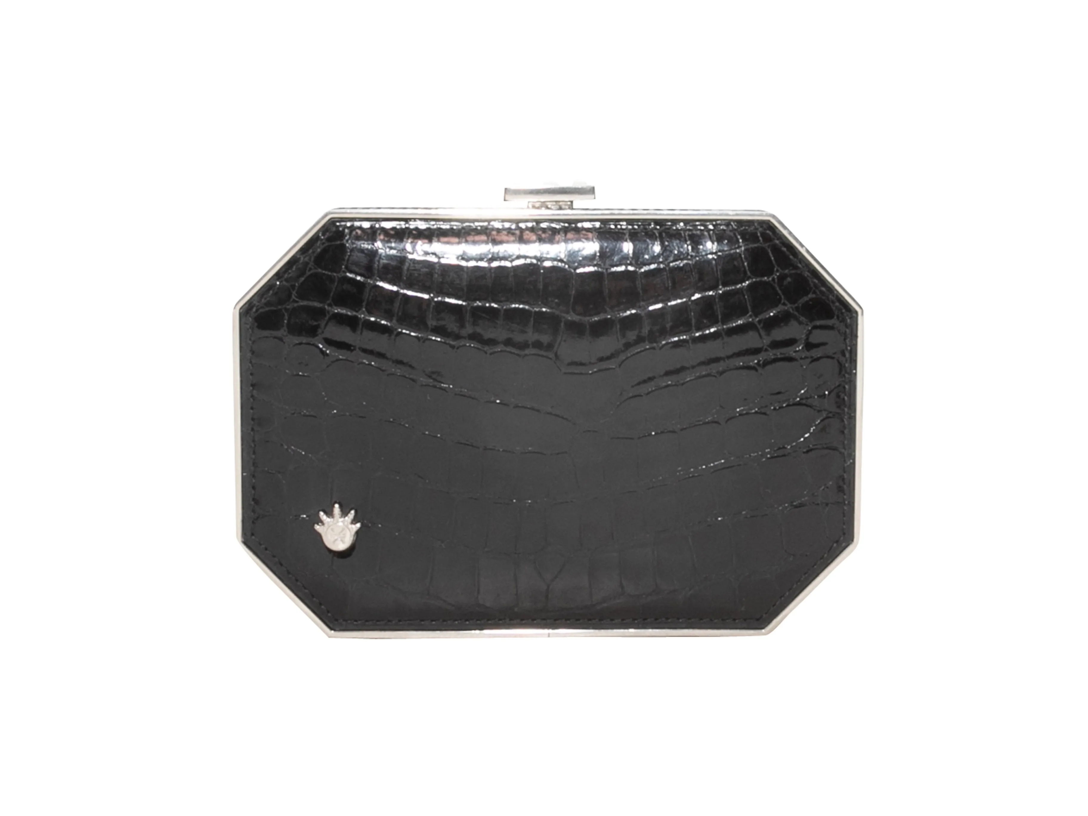 Black Kwanpen Crocodile Frame Clutch
