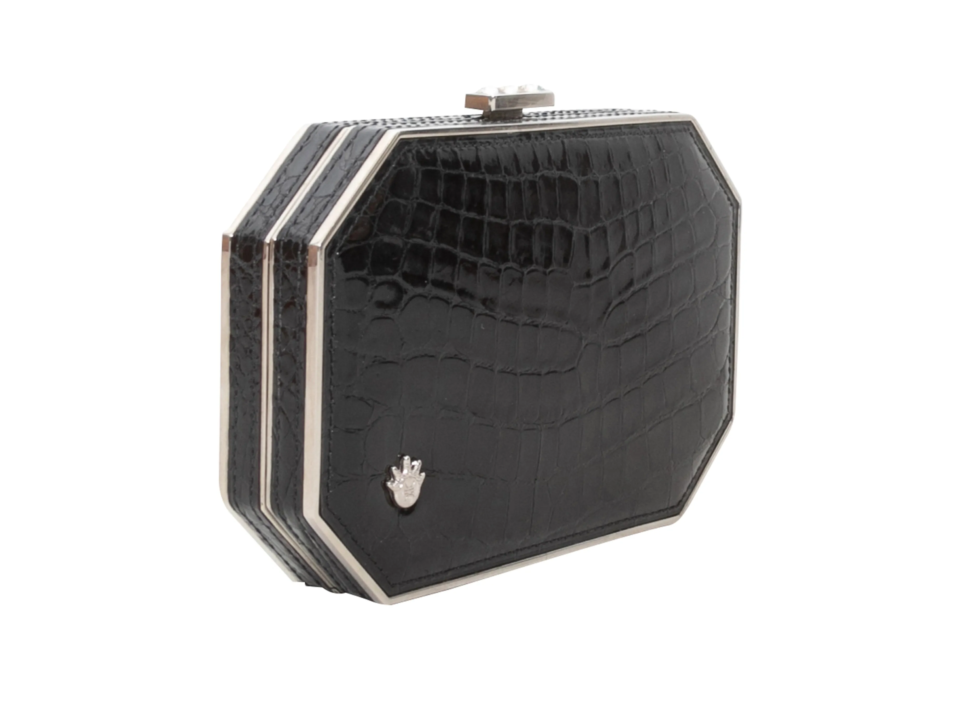 Black Kwanpen Crocodile Frame Clutch