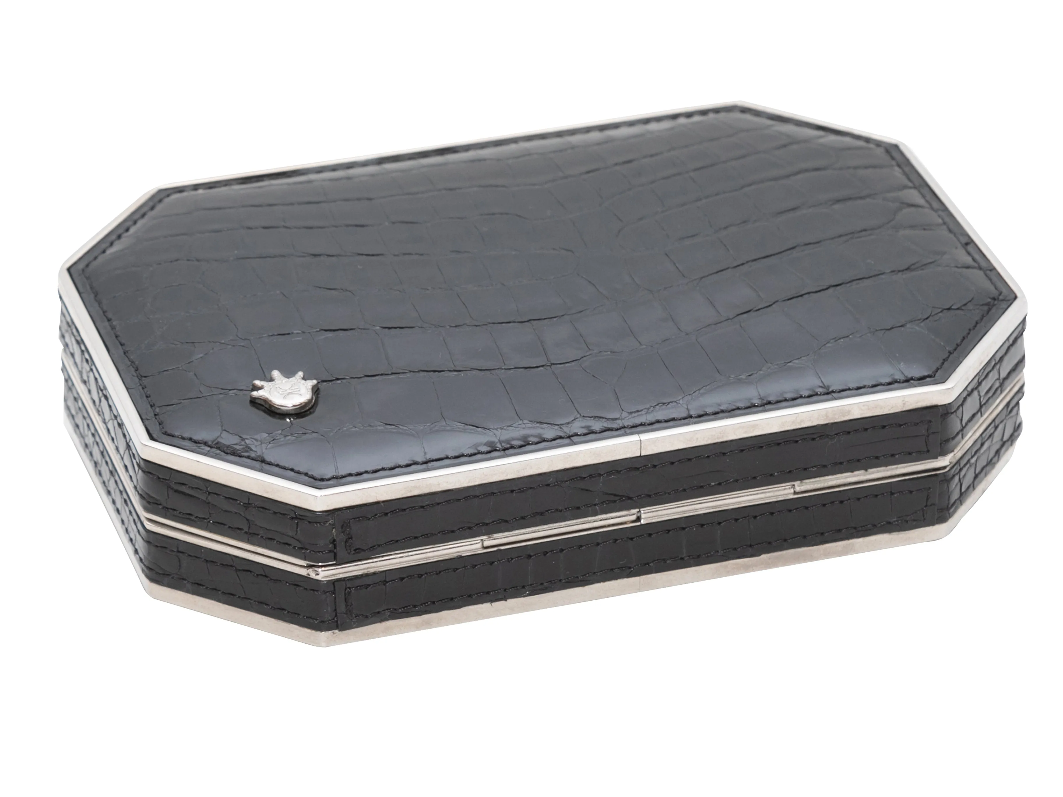 Black Kwanpen Crocodile Frame Clutch