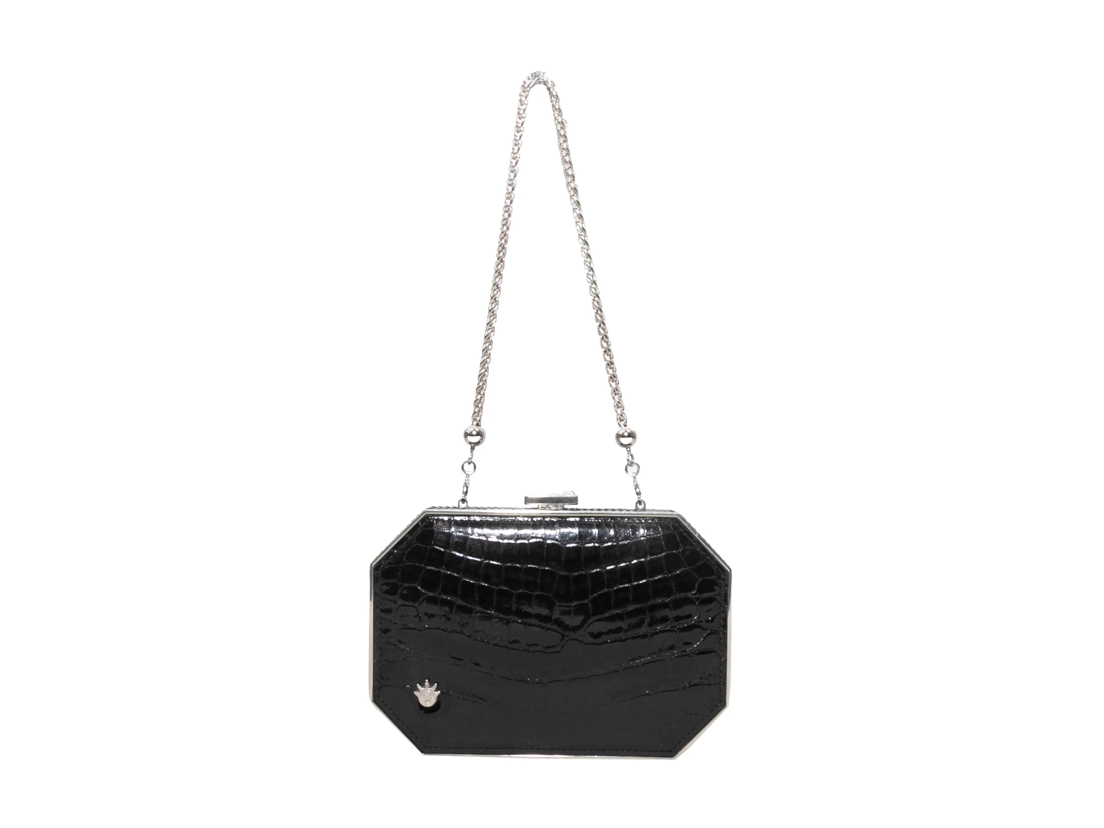 Black Kwanpen Crocodile Frame Clutch
