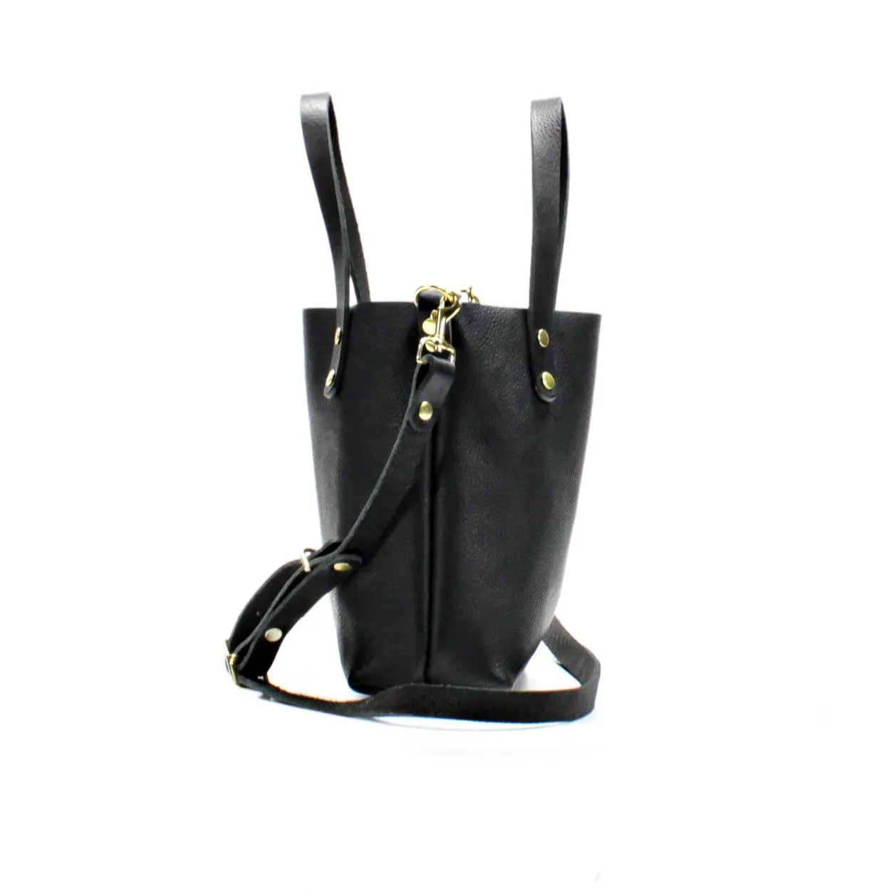 Black Leather Crossbody with Black Handles