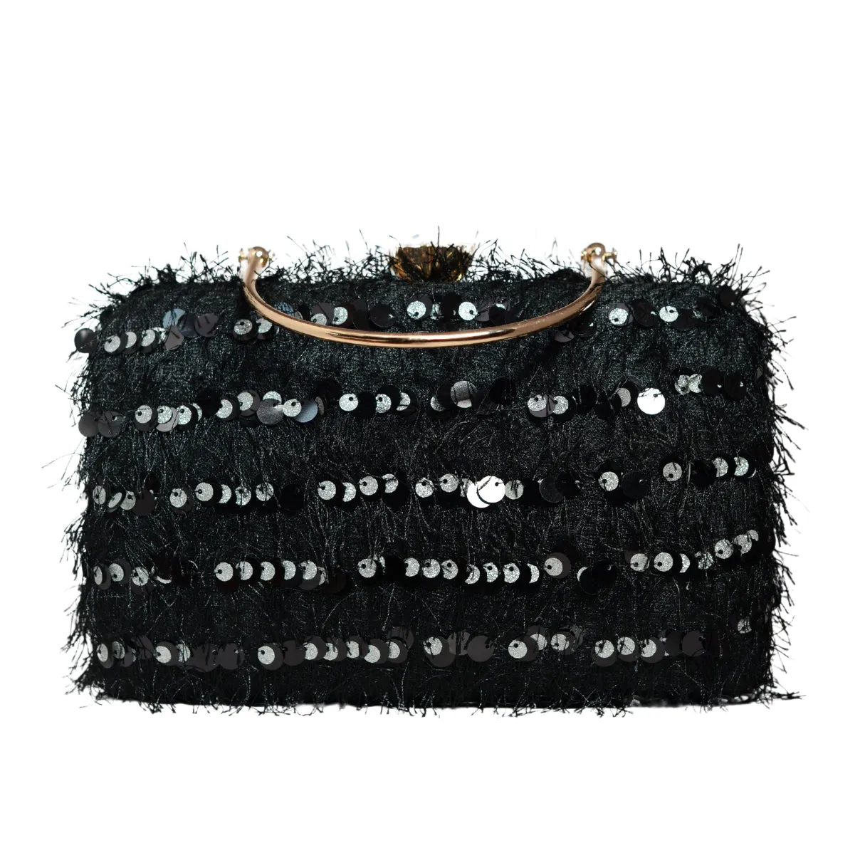 Black Sequins Fabric Party Clutch