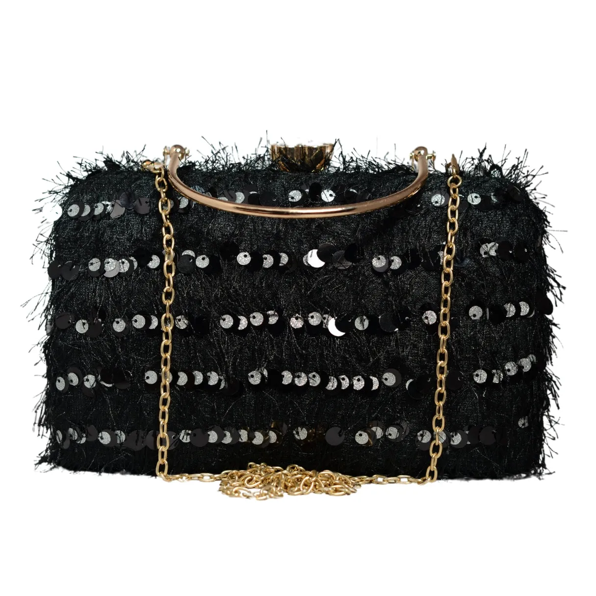 Black Sequins Fabric Party Clutch
