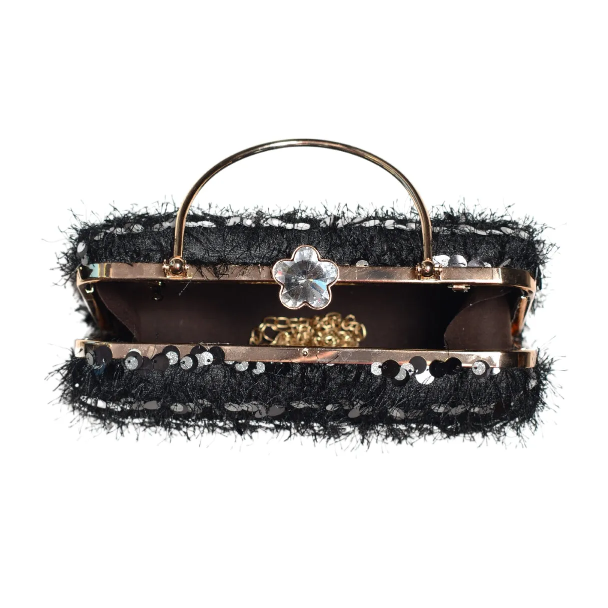 Black Sequins Fabric Party Clutch