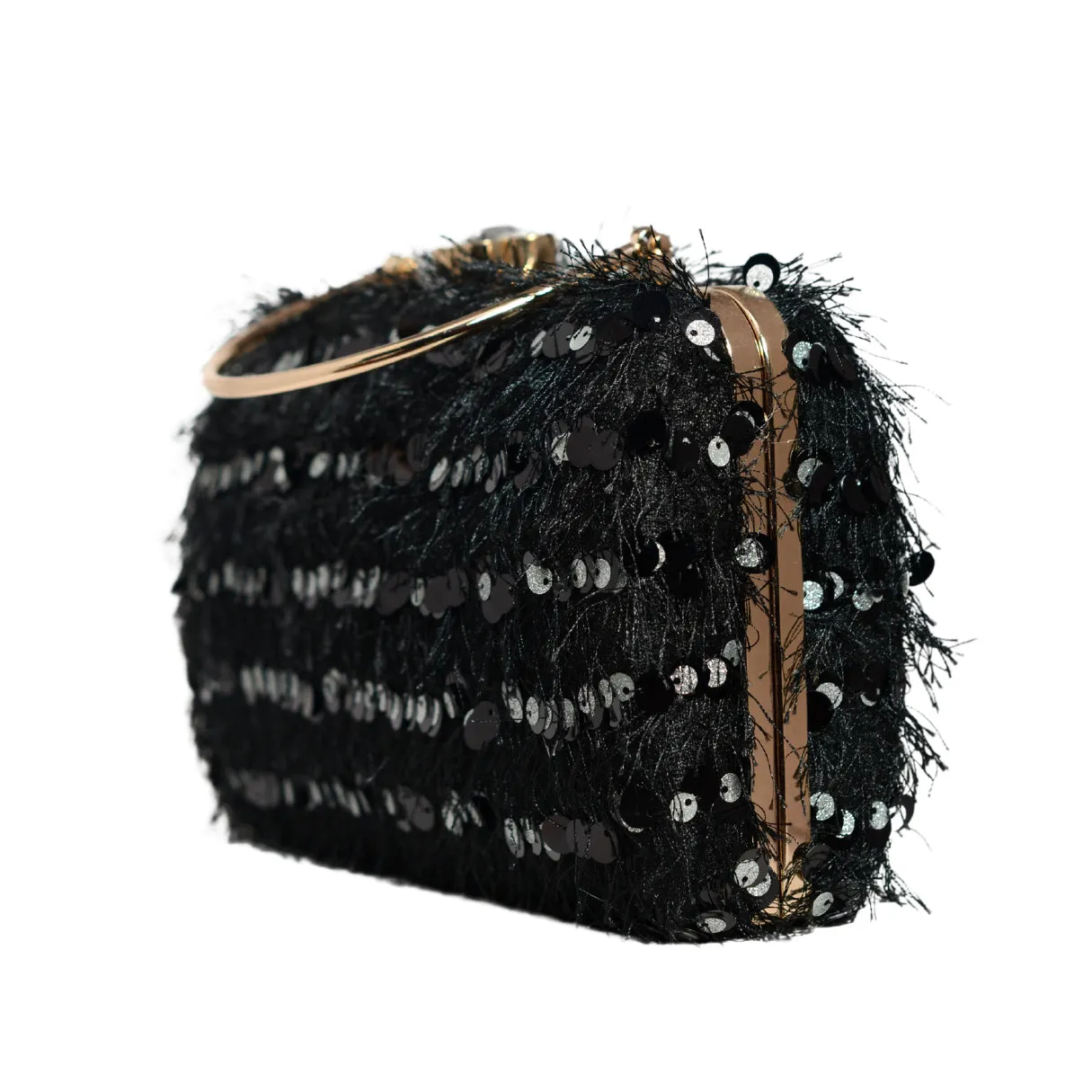 Black Sequins Fabric Party Clutch