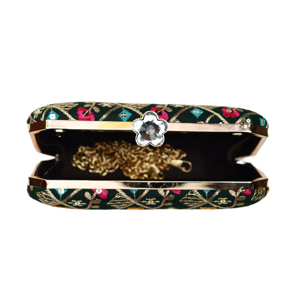 Black Sequins Floral Embroidery Party Clutch