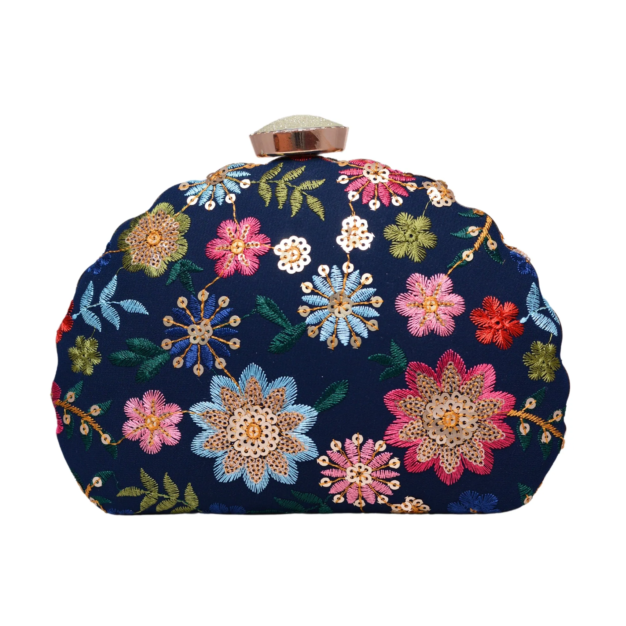 Blue Floral Sequins Embroidery Party Clutch