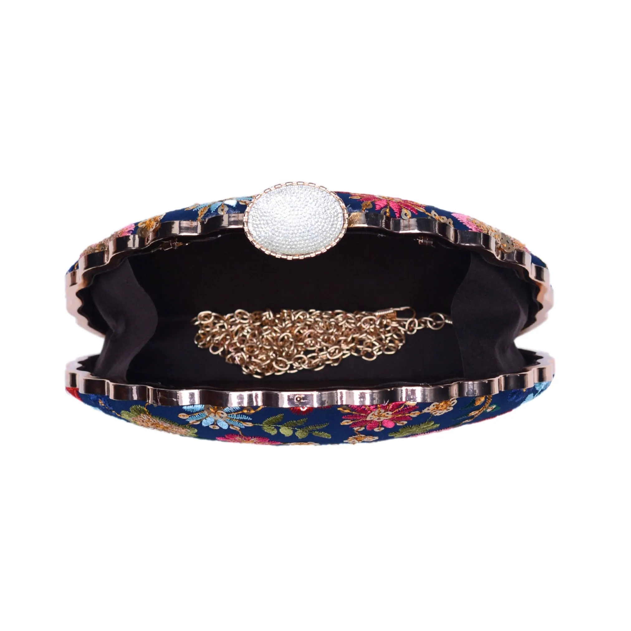 Blue Floral Sequins Embroidery Party Clutch