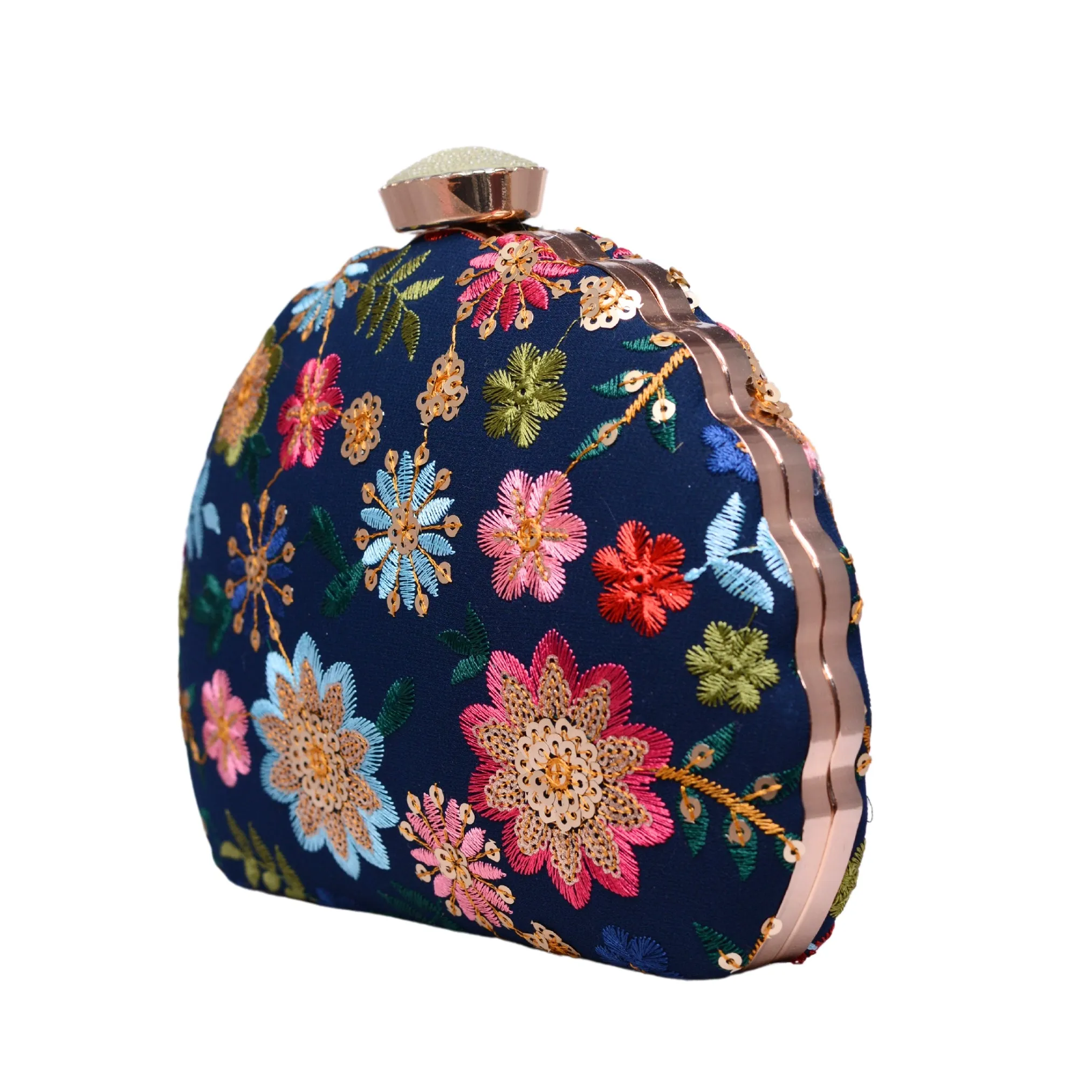 Blue Floral Sequins Embroidery Party Clutch