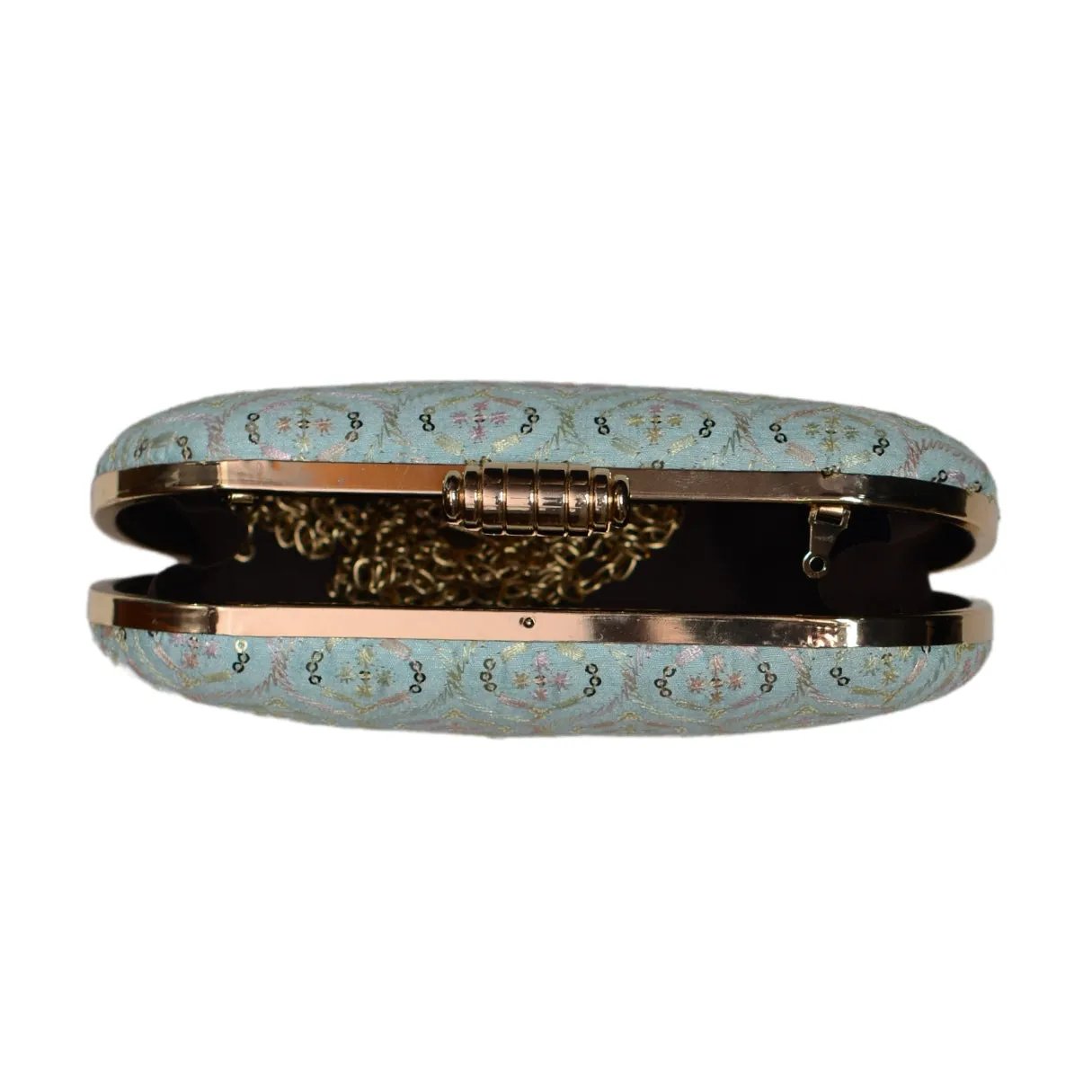 Blue Thread And Sequins Embroidery Clutch