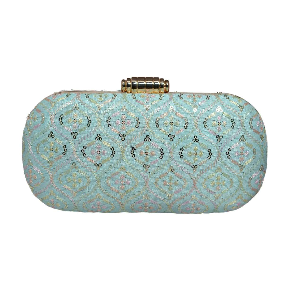 Blue Thread And Sequins Embroidery Clutch