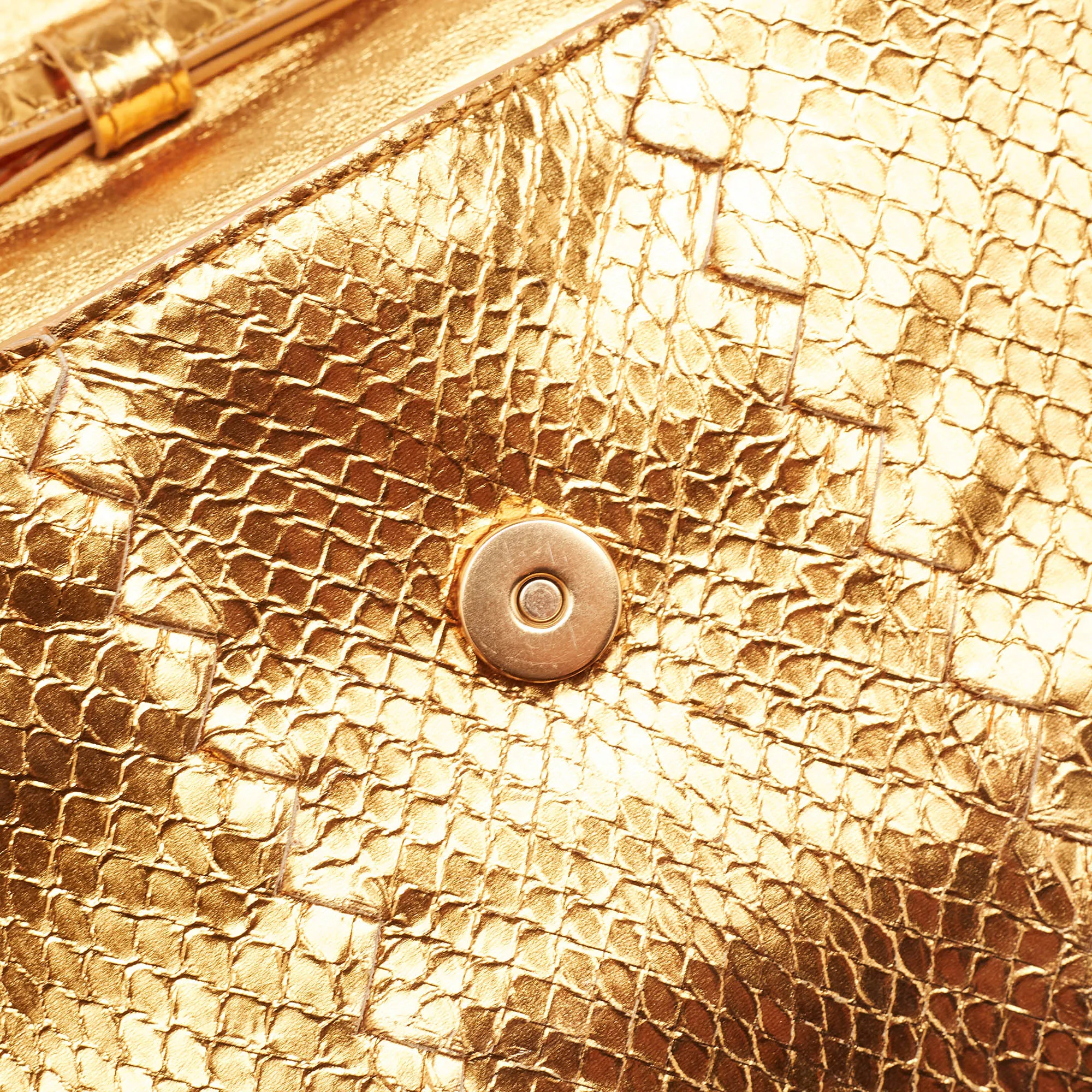BOTTEGA VENETA Gold Intrecciato Leather Frame Wristlet Clutch