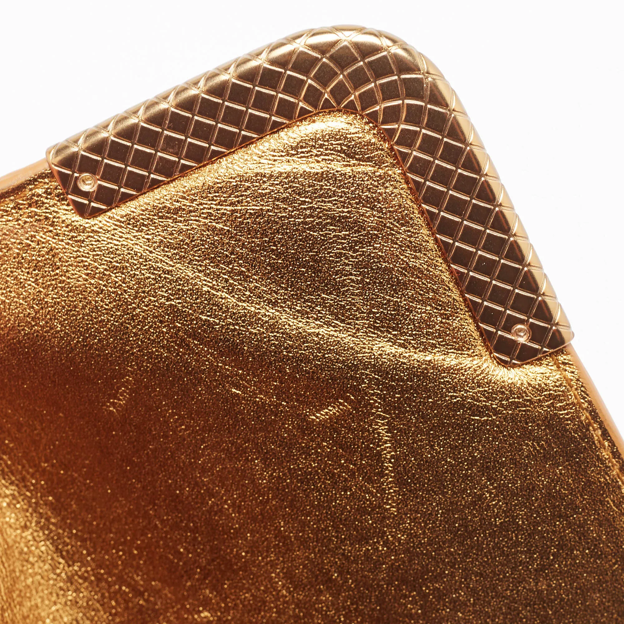 BOTTEGA VENETA Gold Intrecciato Leather Frame Wristlet Clutch