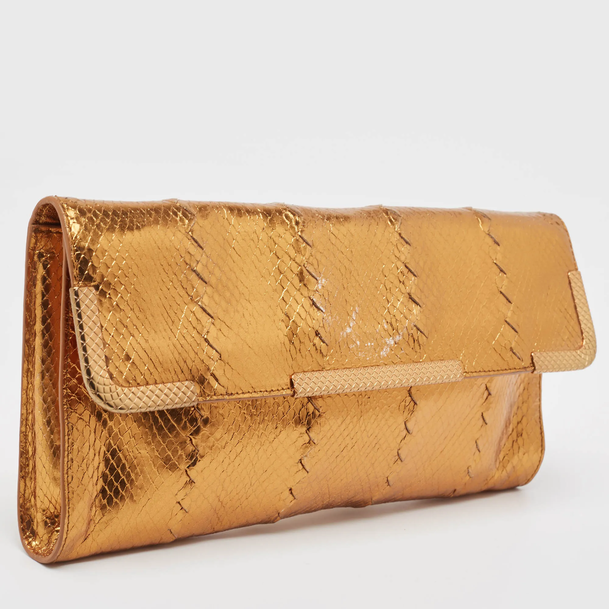 BOTTEGA VENETA Gold Intrecciato Leather Frame Wristlet Clutch