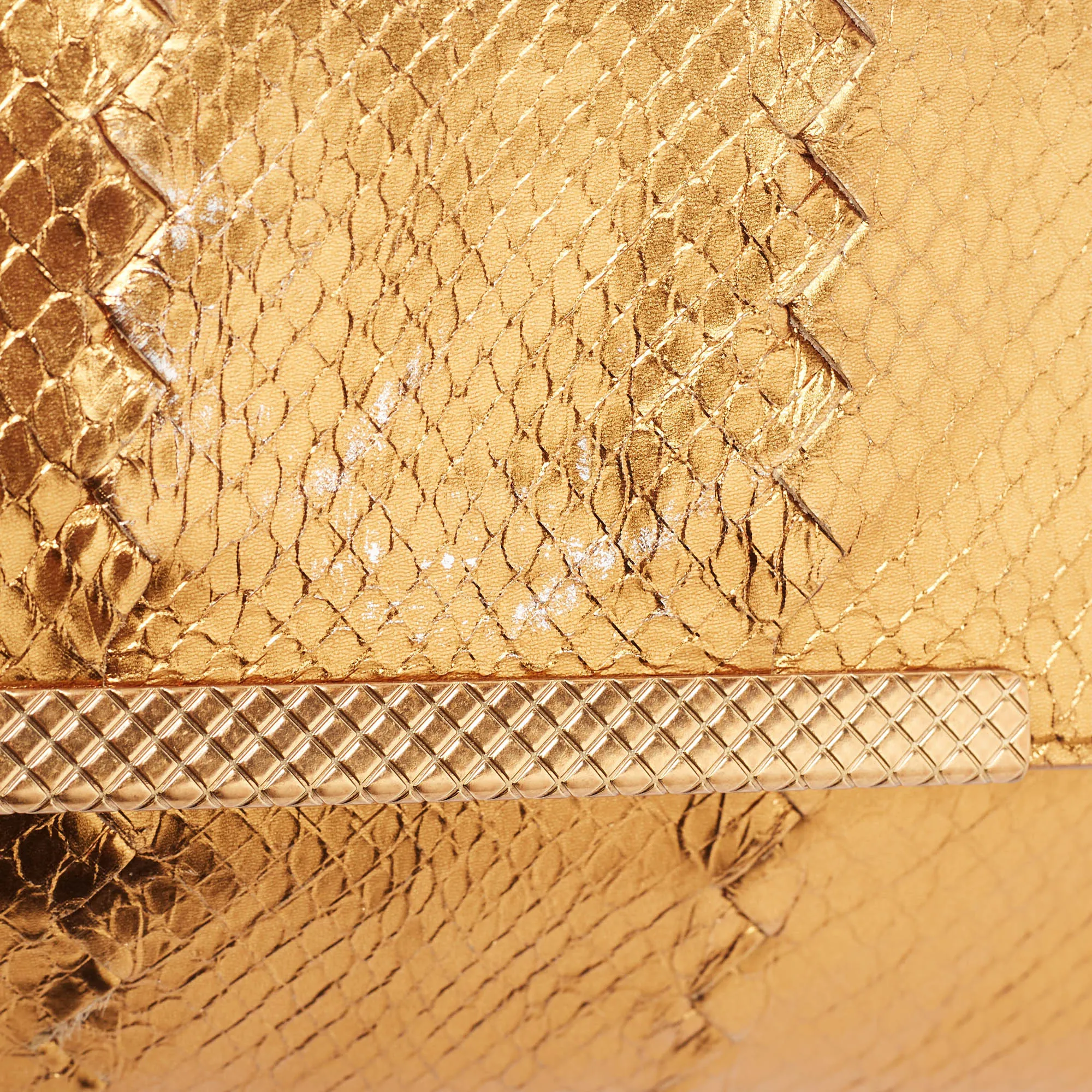 BOTTEGA VENETA Gold Intrecciato Leather Frame Wristlet Clutch
