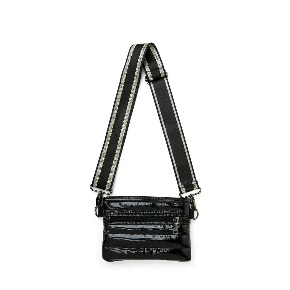 Bum Bag Black Patent Pewter Strap