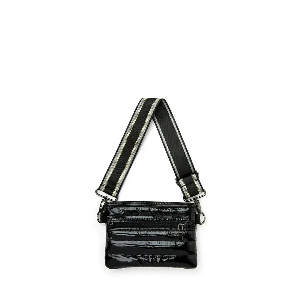 Bum Bag Black Patent Pewter Strap