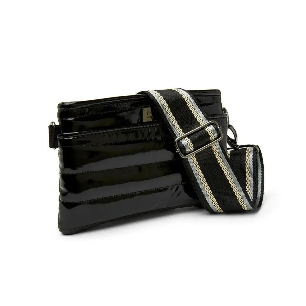 Bum Bag Black Patent Pewter Strap
