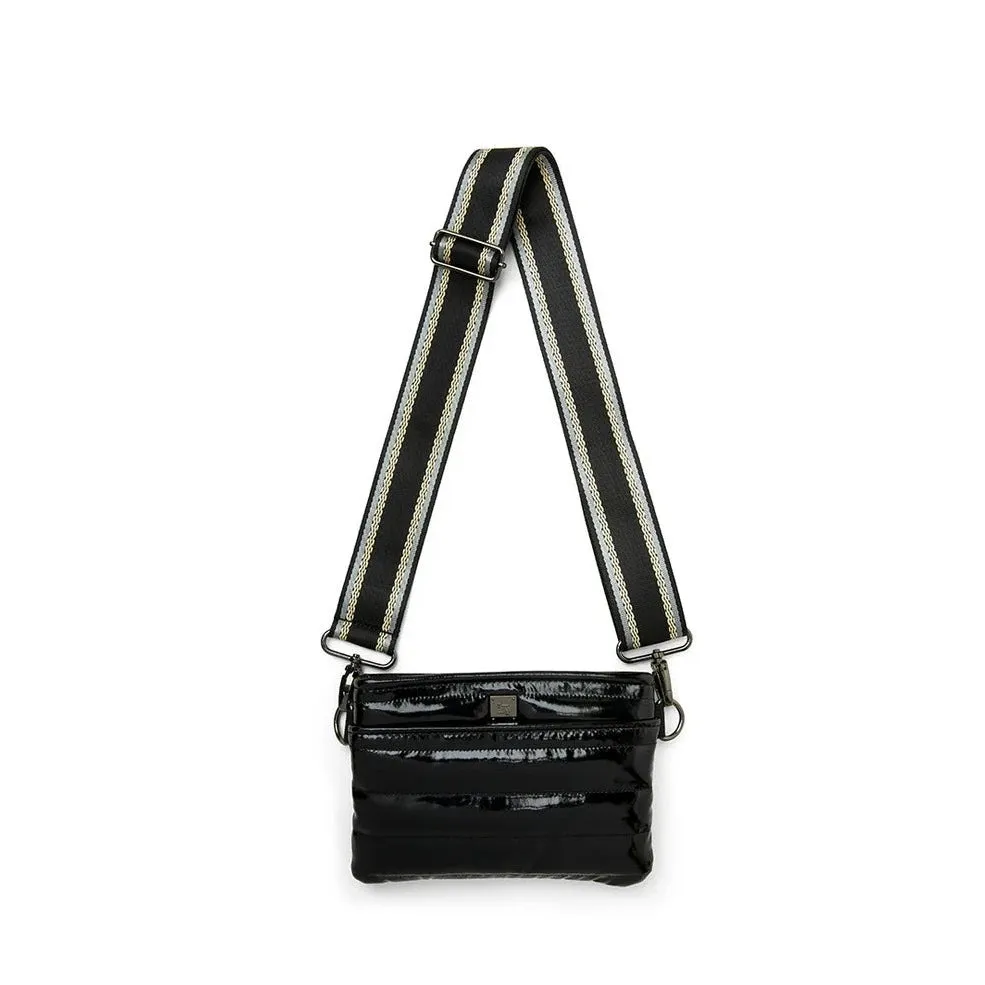 Bum Bag Black Patent Pewter Strap