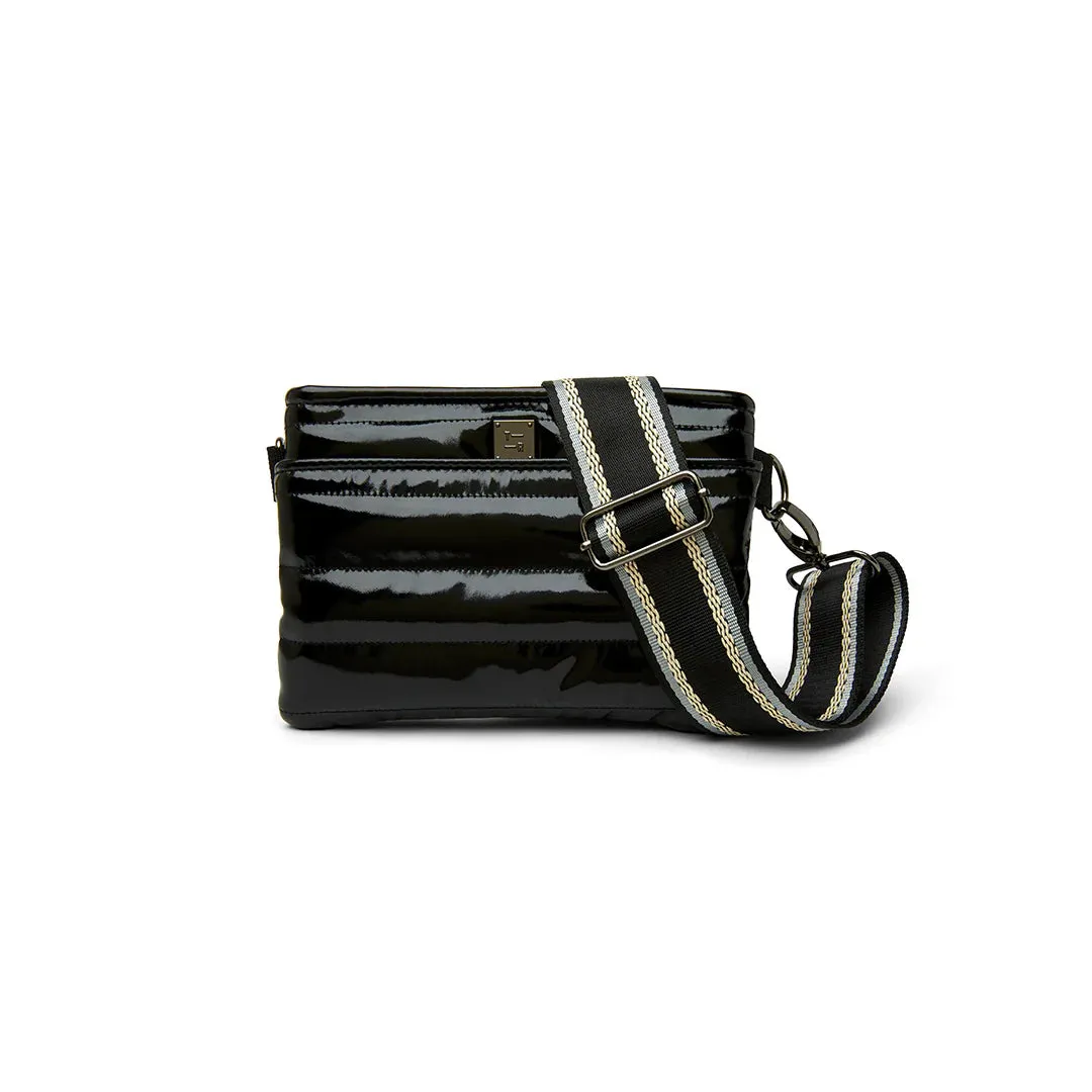 Bum Bag Black Patent Pewter Strap