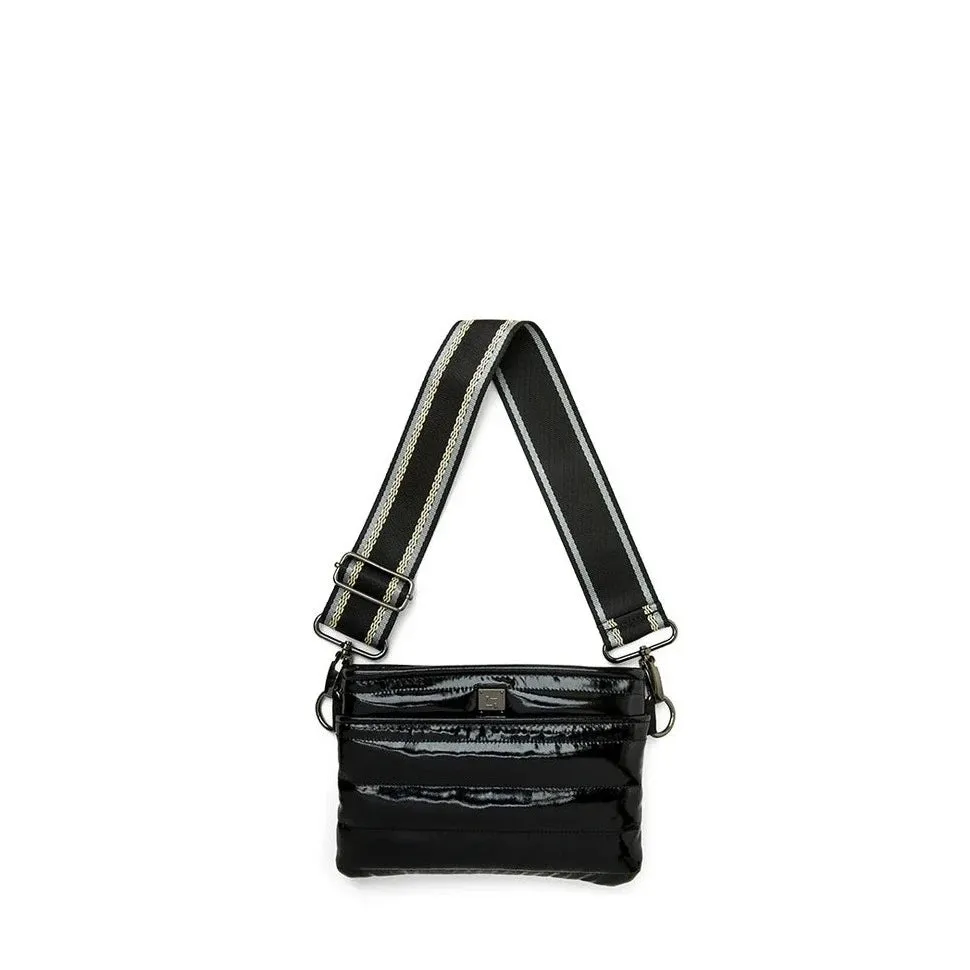 Bum Bag Black Patent Pewter Strap