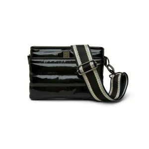 Bum Bag Black Patent Pewter Strap