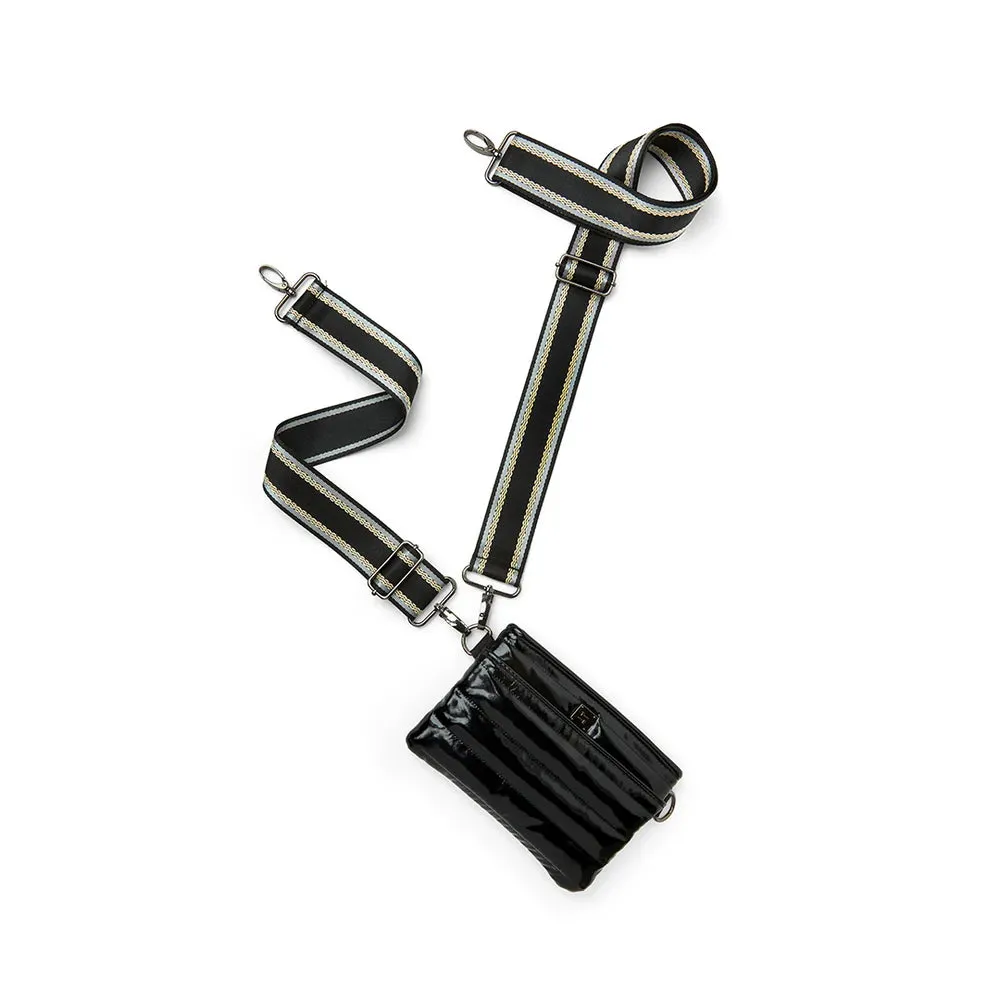 Bum Bag Black Patent Pewter Strap