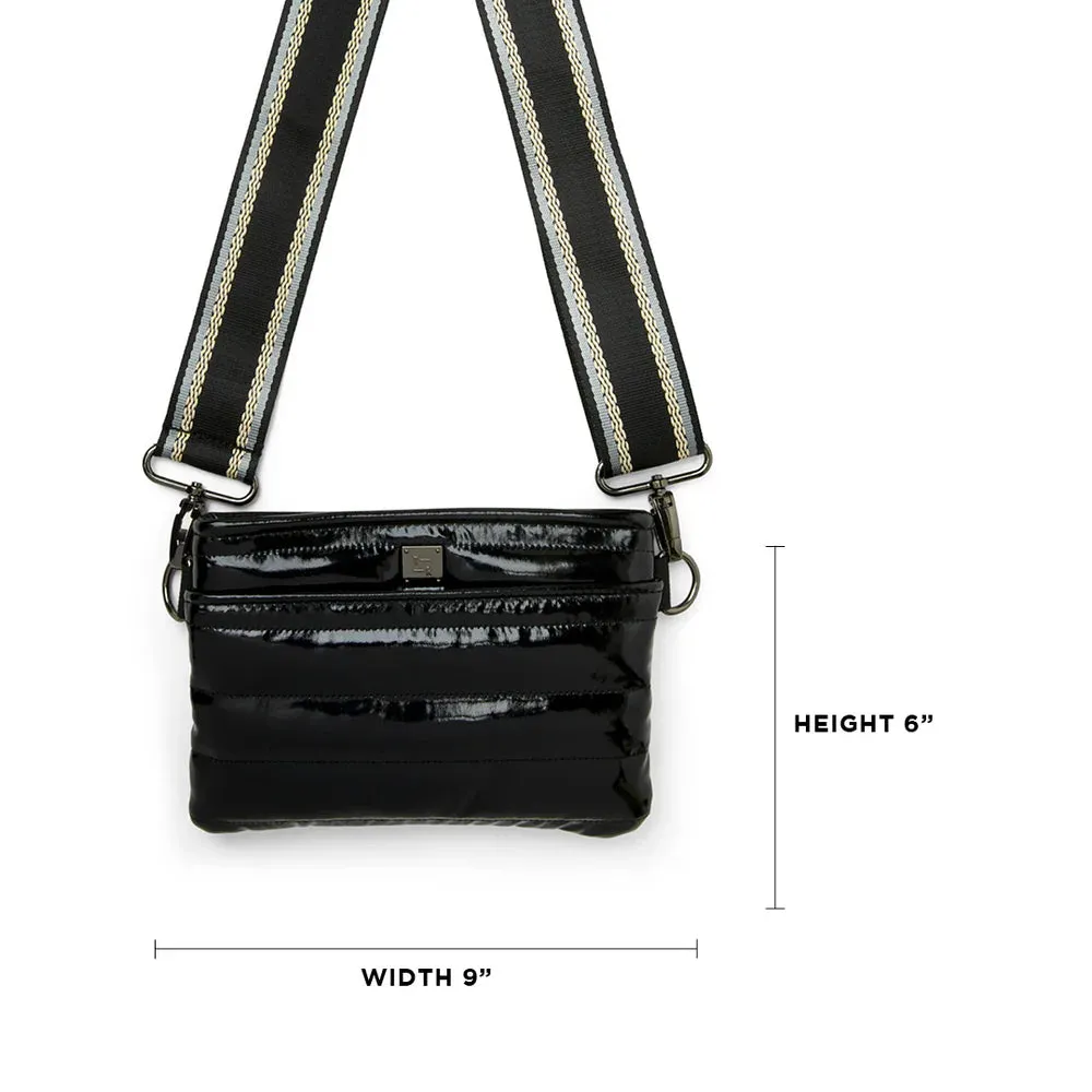 Bum Bag Black Patent Pewter Strap