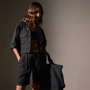 Cargo Pocket Cropped Shirt - Black