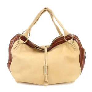 CELINE Bitter Sweet Leather Shoulder Bag Beige Brown Gold Hardware Used