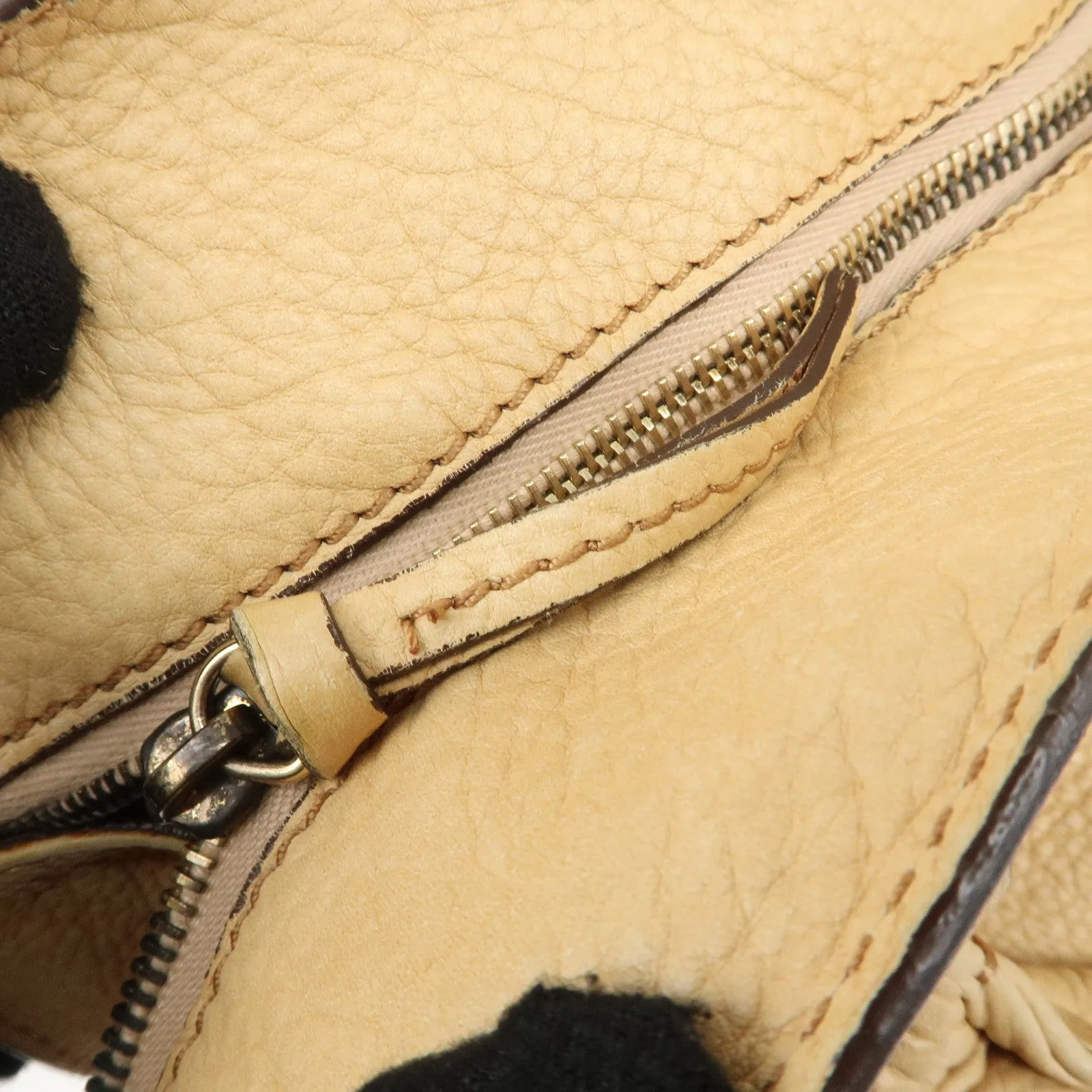 CELINE Bitter Sweet Leather Shoulder Bag Beige Brown Gold Hardware Used